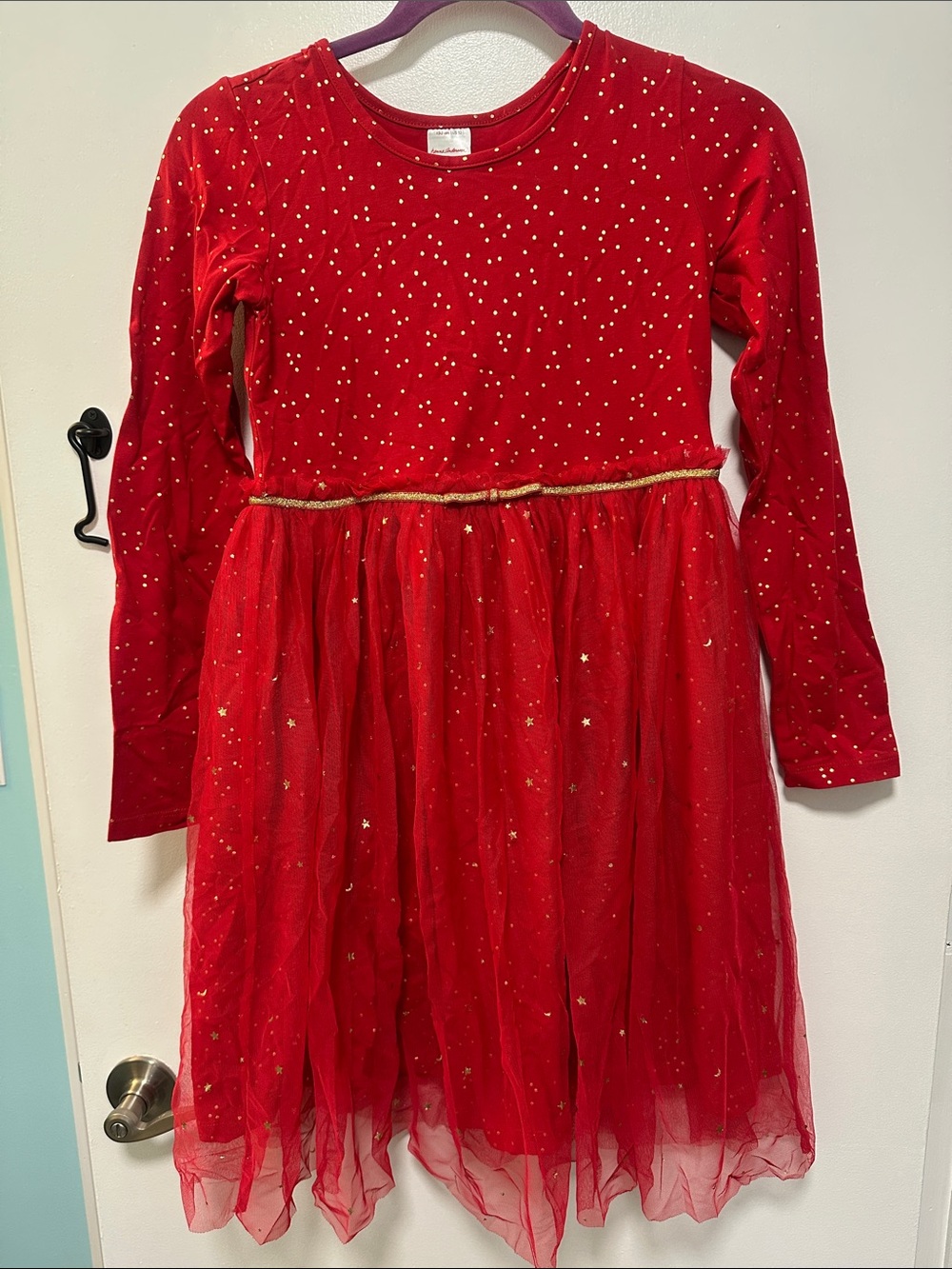 Girls Red Sparkle Tulle Dress with Gold Waist size 12